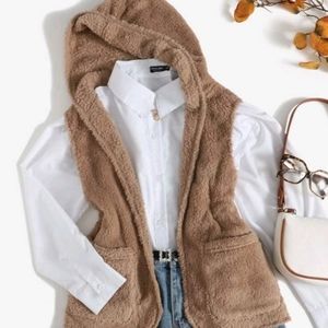 Front pocket hooded vest coat